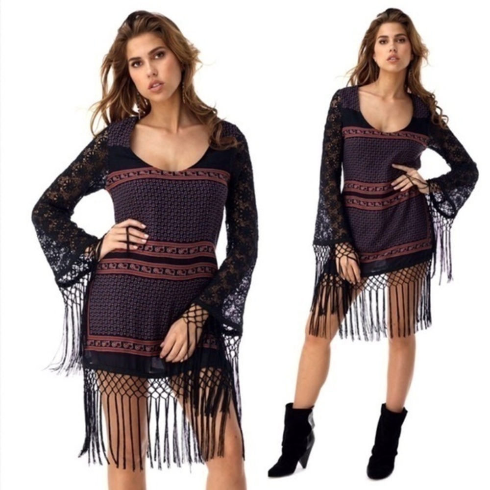 Sky Juju Fringe Mini Crochet Dress